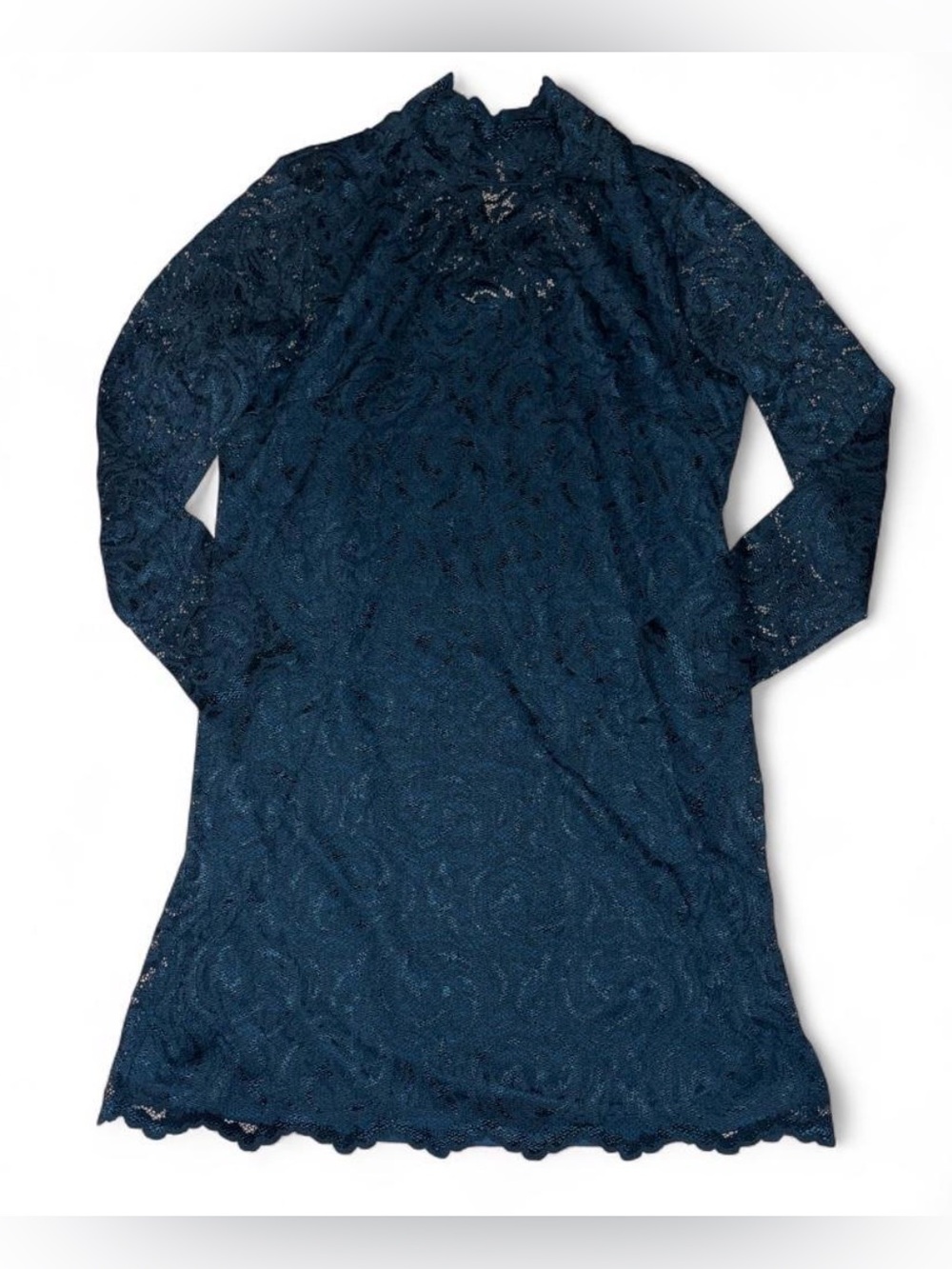 Isaac Mizrahi Teal Lace Long-Sleeve Shift Dress